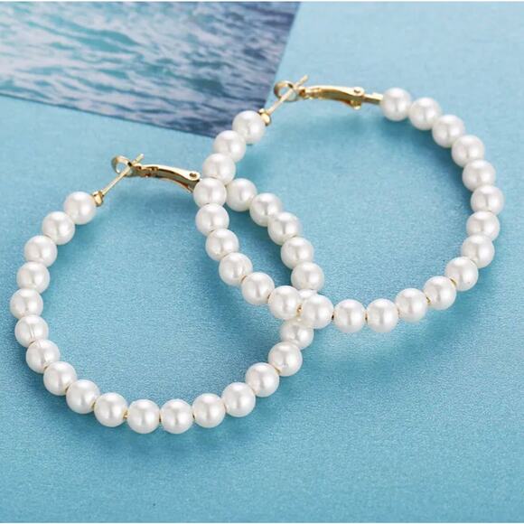 Pearl Hoop Earrings - Picture 1 of 1